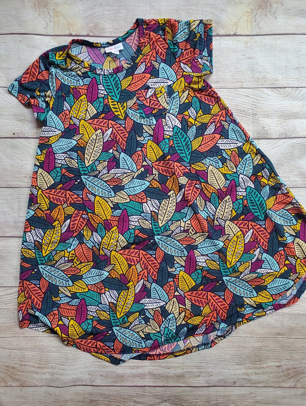 LuLaRoe Girls' Scarlett Multicolor Leaf Print Dress